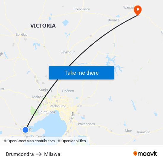 Drumcondra to Milawa map