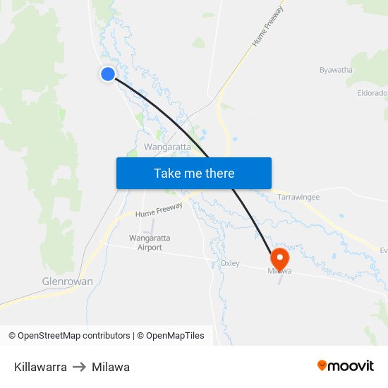 Killawarra to Milawa map