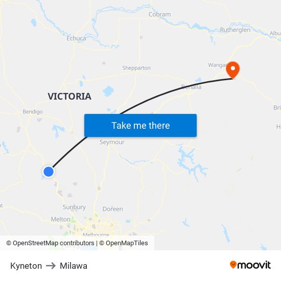 Kyneton to Milawa map