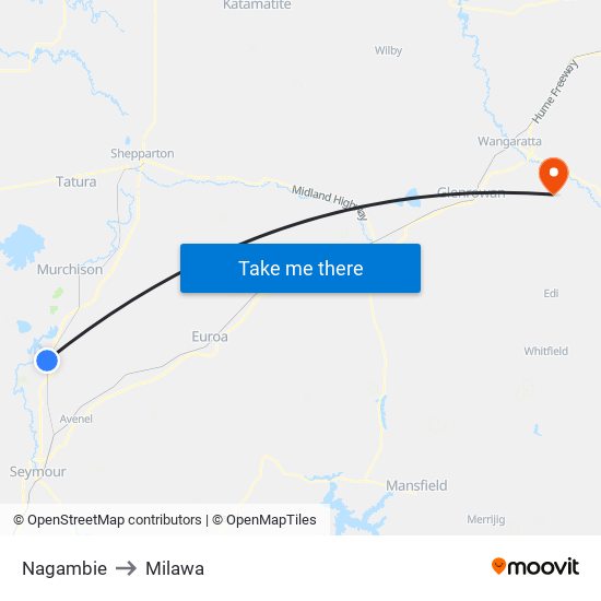 Nagambie to Milawa map