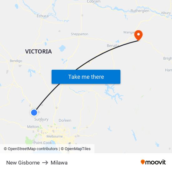 New Gisborne to Milawa map