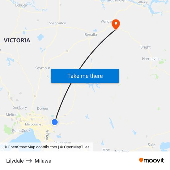 Lilydale to Milawa map