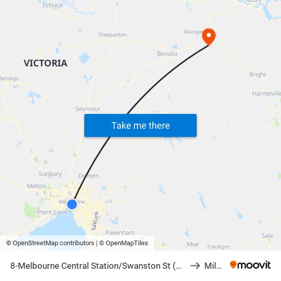 8-Melbourne Central Station/Swanston St (Melbourne City) to Milawa map