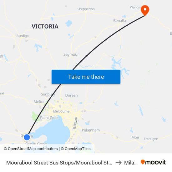 Moorabool Street Bus Stops/Moorabool St (Geelong) to Milawa map