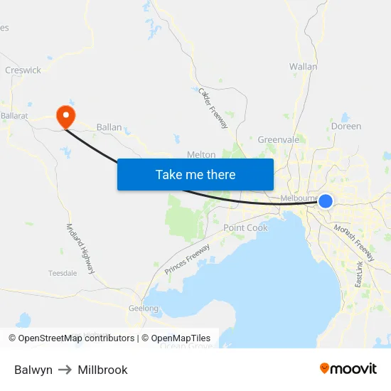 Balwyn to Millbrook map