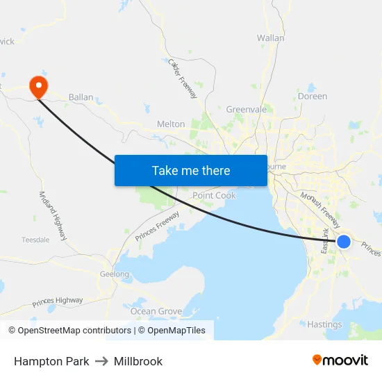 Hampton Park to Millbrook map