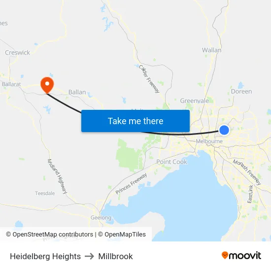 Heidelberg Heights to Millbrook map