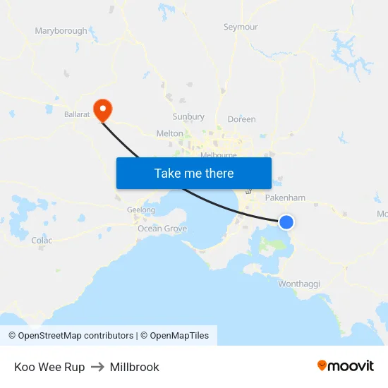 Koo Wee Rup to Millbrook map