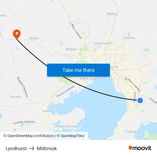 Lyndhurst to Millbrook map