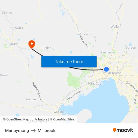 Maribyrnong to Millbrook map