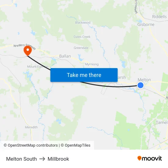 Melton South to Millbrook map