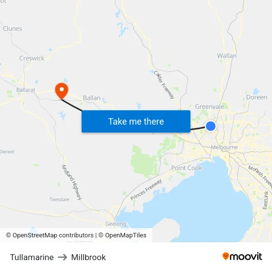 Tullamarine to Millbrook map