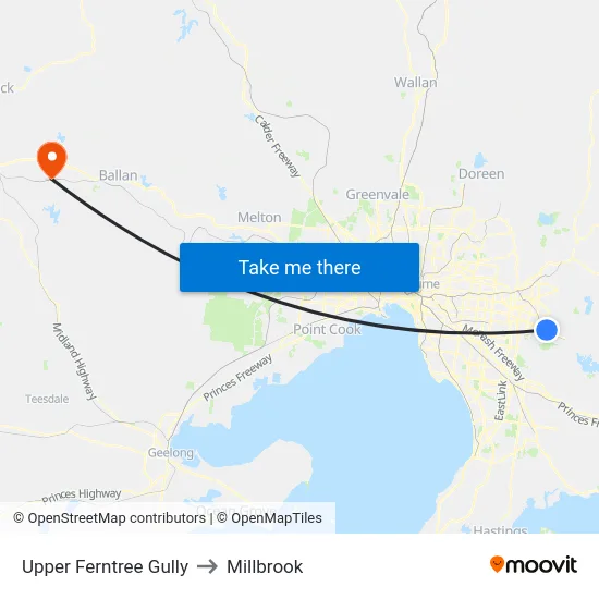 Upper Ferntree Gully to Millbrook map