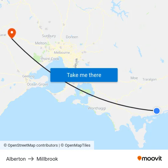 Alberton to Millbrook map