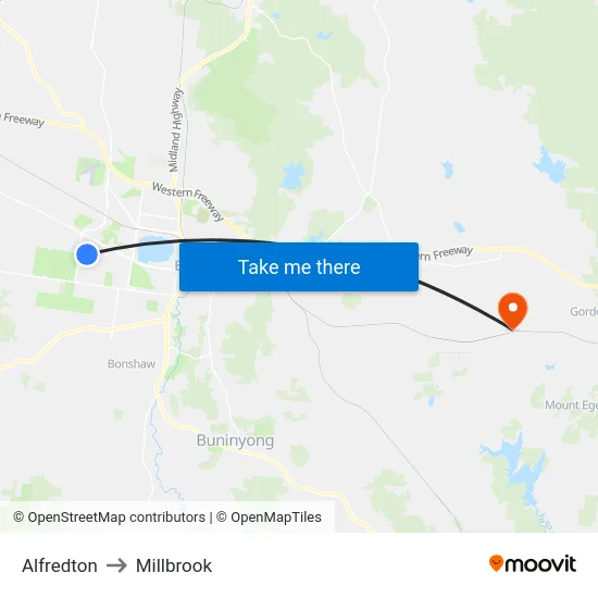 Alfredton to Millbrook map