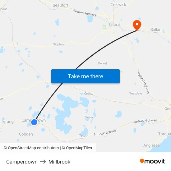Camperdown to Millbrook map