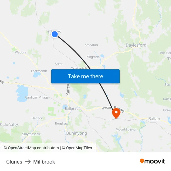 Clunes to Millbrook map