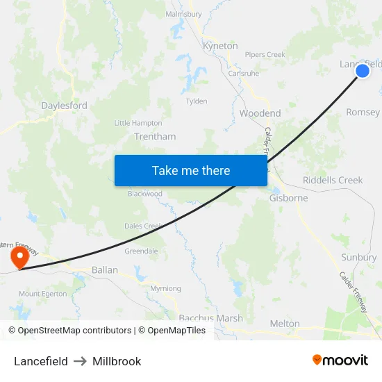 Lancefield to Millbrook map
