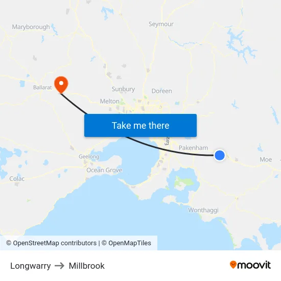 Longwarry to Millbrook map