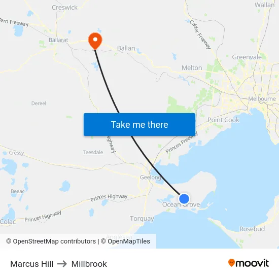 Marcus Hill to Millbrook map