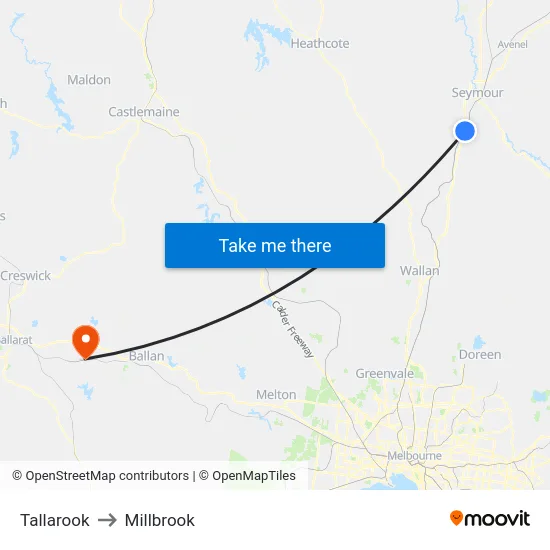 Tallarook to Millbrook map