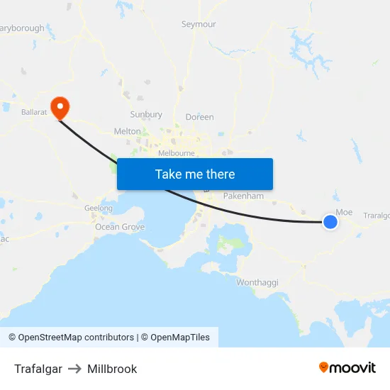Trafalgar to Millbrook map