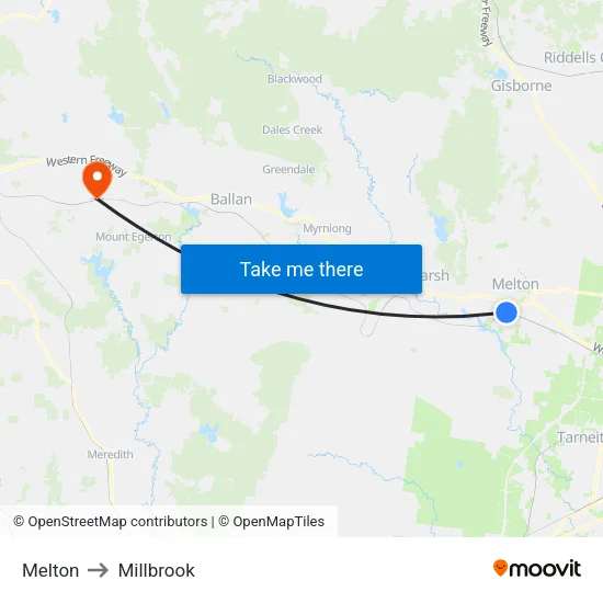 Melton to Millbrook map