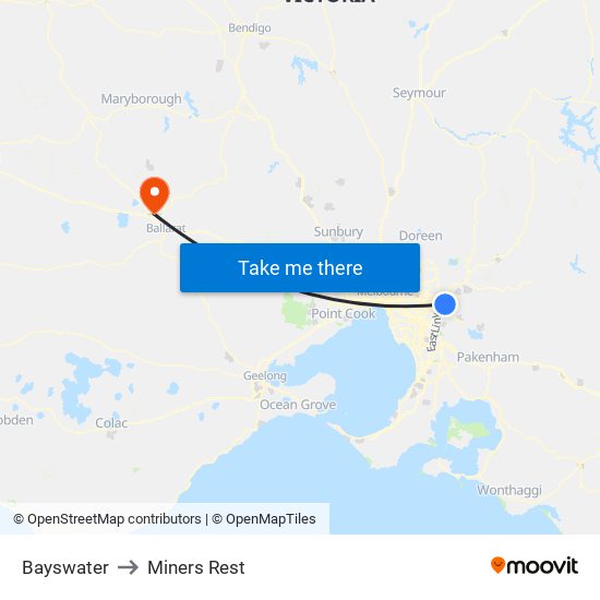 Bayswater to Miners Rest map