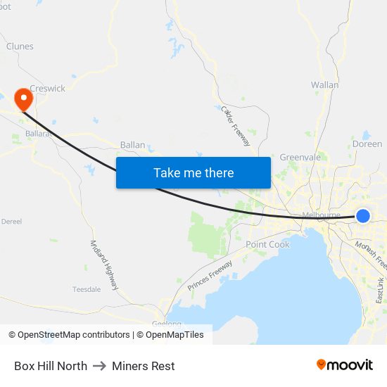 Box Hill North to Miners Rest map