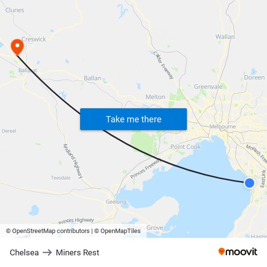 Chelsea to Miners Rest map