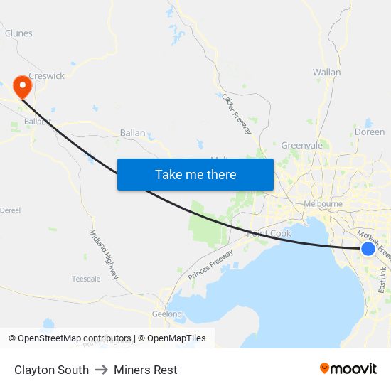 Clayton South to Miners Rest map