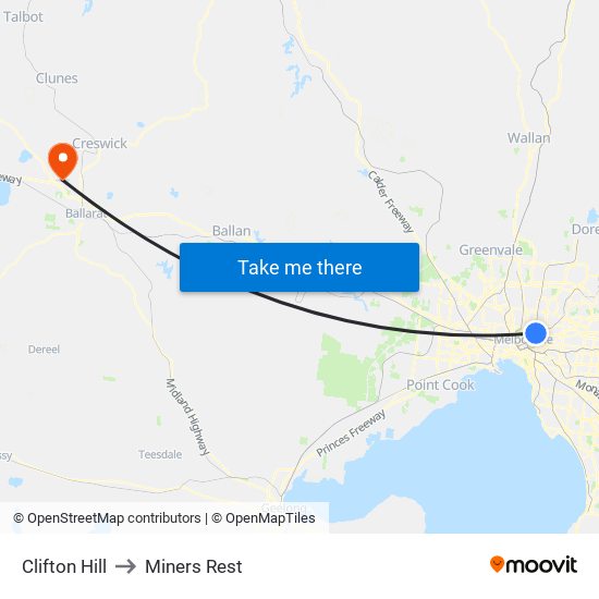 Clifton Hill to Miners Rest map