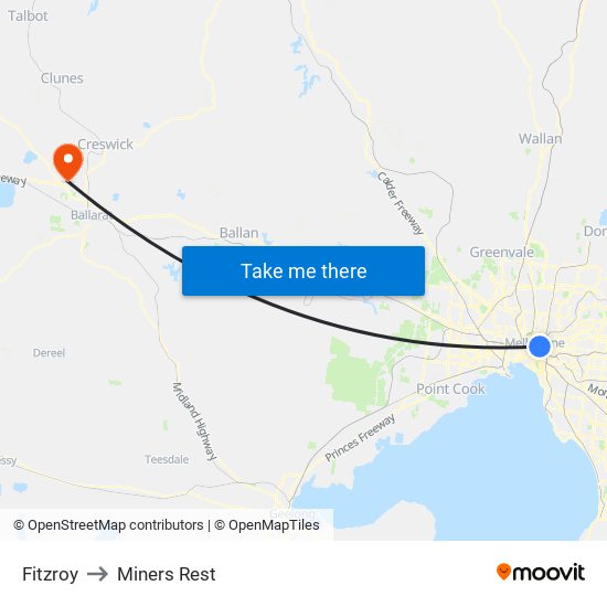 Fitzroy to Miners Rest map