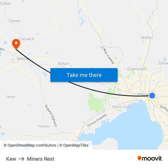 Kew to Miners Rest map