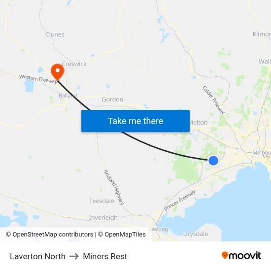 Laverton North to Miners Rest map