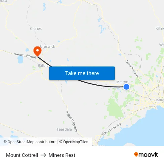 Mount Cottrell to Miners Rest map