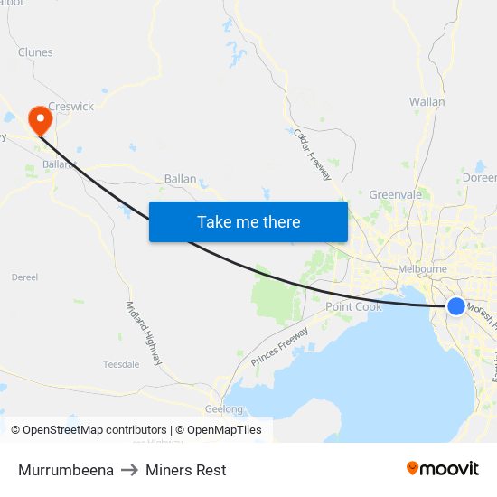 Murrumbeena to Miners Rest map