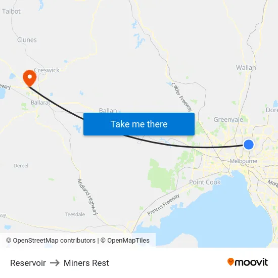 Reservoir to Miners Rest map