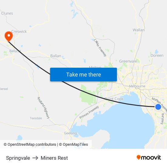 Springvale to Miners Rest map