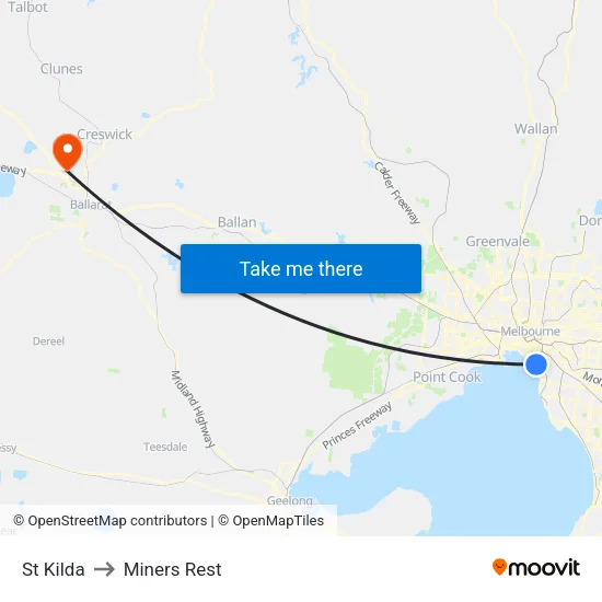 St Kilda to Miners Rest map