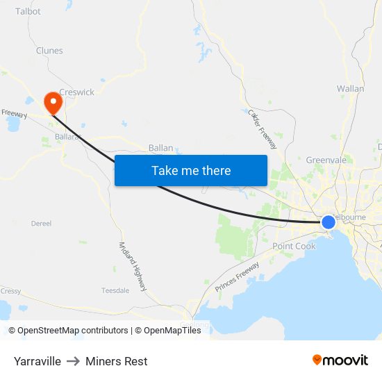Yarraville to Miners Rest map