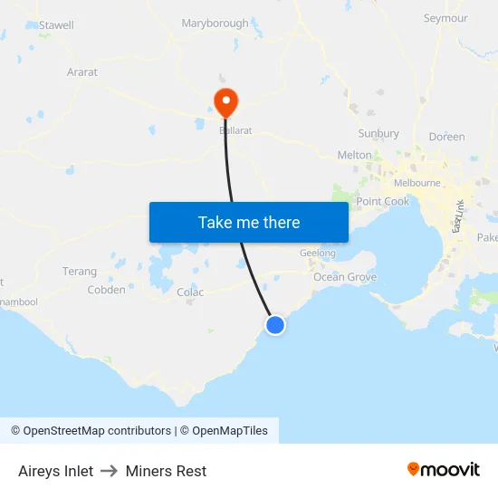 Aireys Inlet to Miners Rest map