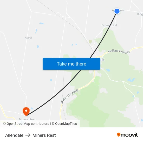 Allendale to Miners Rest map