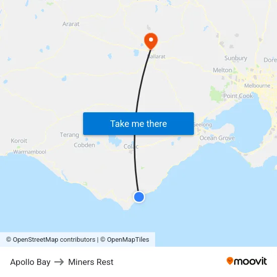 Apollo Bay to Miners Rest map