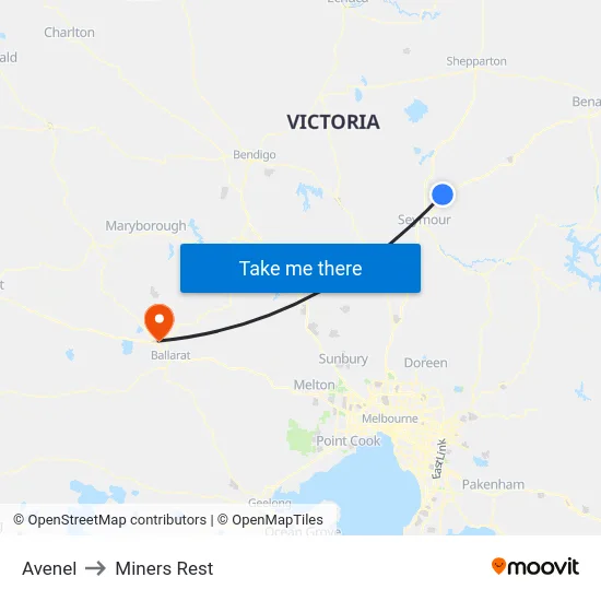 Avenel to Miners Rest map