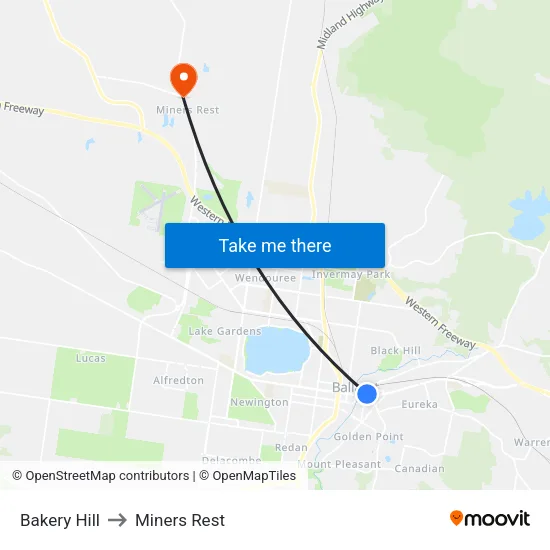 Bakery Hill to Miners Rest map