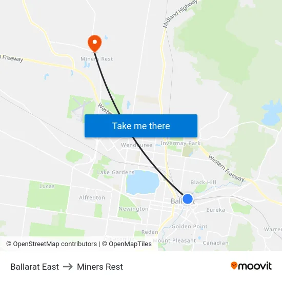Ballarat East to Miners Rest map