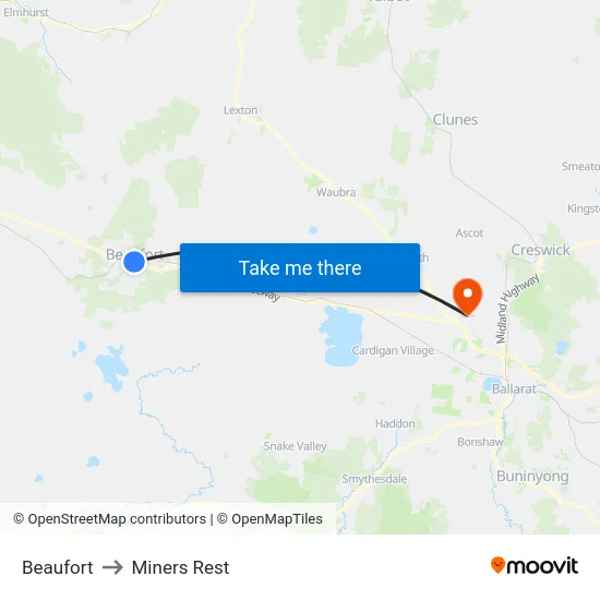 Beaufort to Miners Rest map