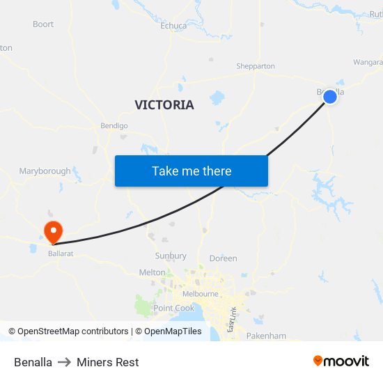 Benalla to Miners Rest map