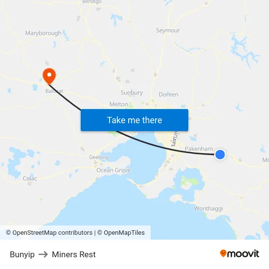 Bunyip to Miners Rest map